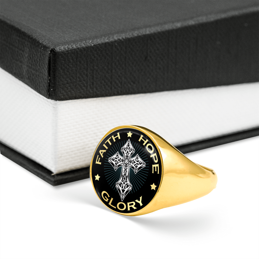 "FAITH HOPE GLORY" SIGNET RING