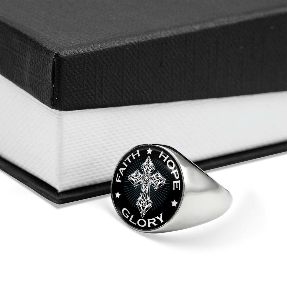 "FAITH HOPE GLORY" SIGNET RING