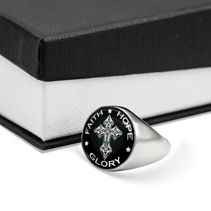 "FAITH HOPE GLORY" SIGNET RING