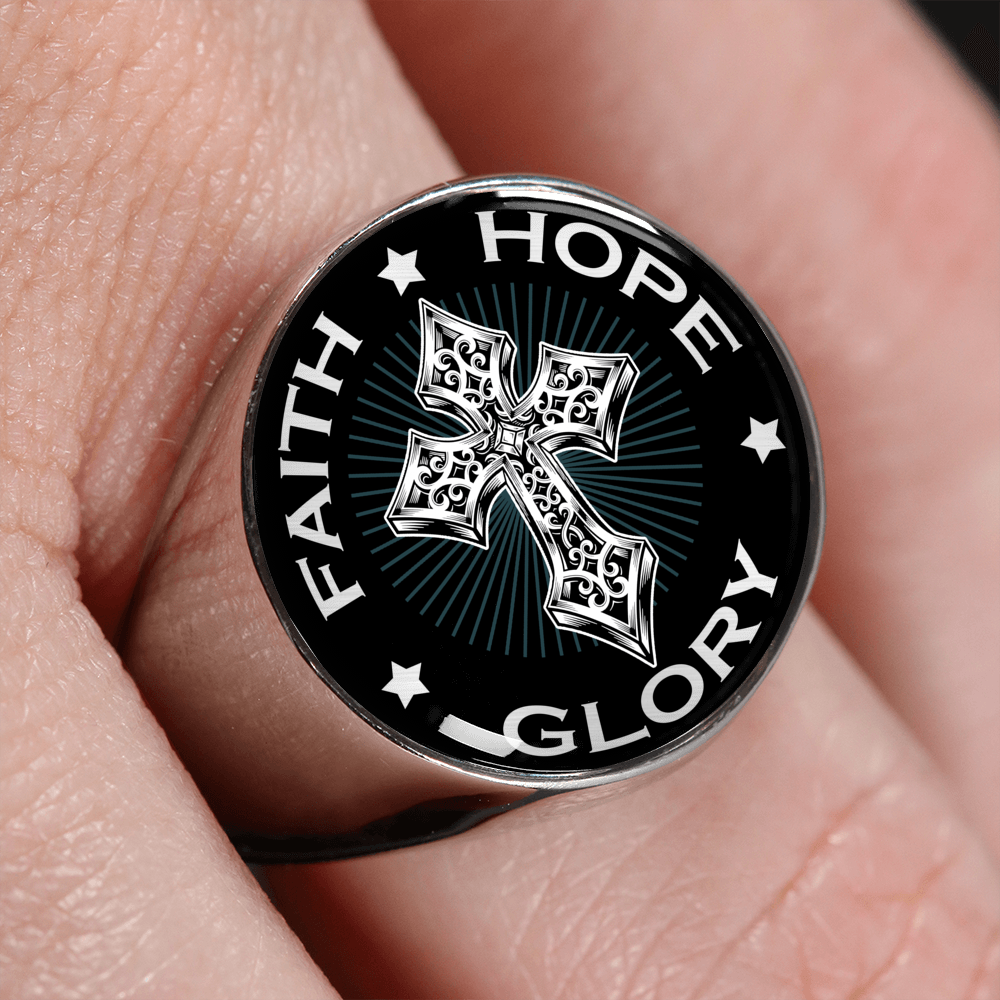 "FAITH HOPE GLORY" SIGNET RING