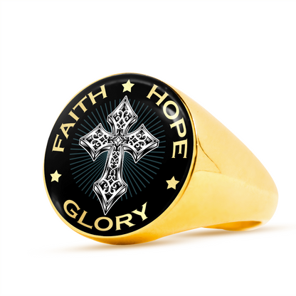 "FAITH HOPE GLORY" SIGNET RING