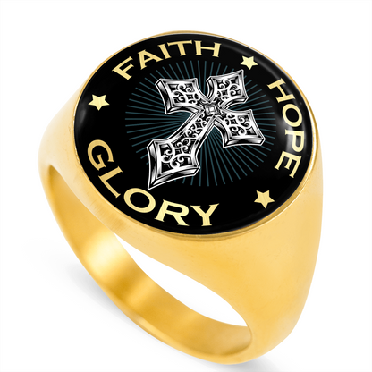 "FAITH HOPE GLORY" SIGNET RING