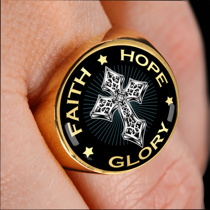 "FAITH HOPE GLORY" SIGNET RING