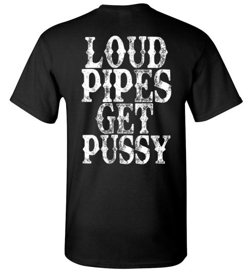 Motorcycle rider wearing bold biker graphic t-shirt with loud motorcycle slogan